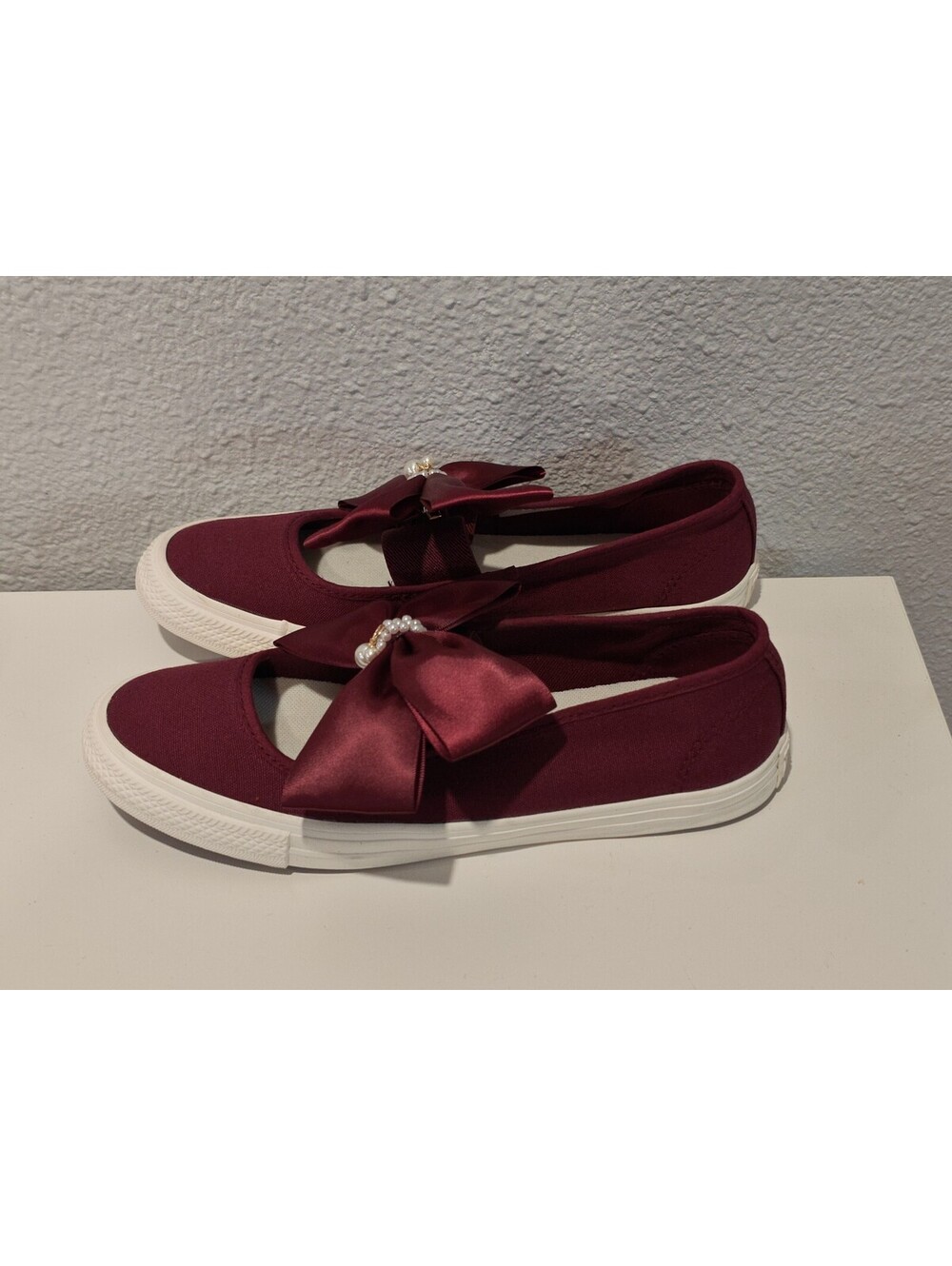 Converse Women's Burgundy Mary Jane Slip-On Shoes with Satin